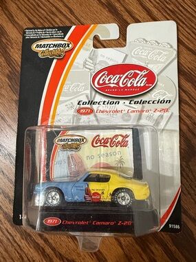 Coca-Cola Blue and Yellow 1971 Chevrolet Camaro Z-28 Matchbox Collectible